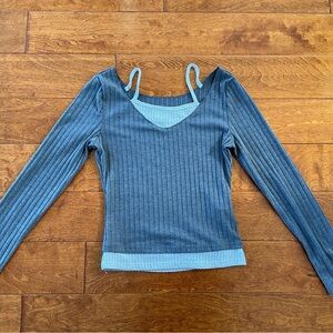 Dark Gray Ribbed Long Sleeve Top